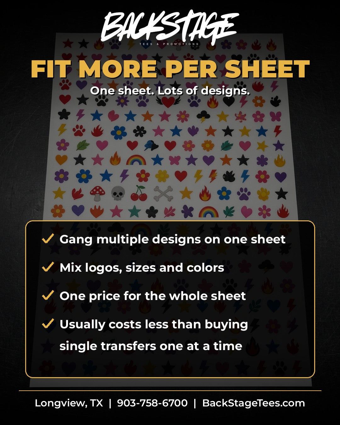 Fit more designs per DTF gang sheet - Backstage Tees Longview TX
